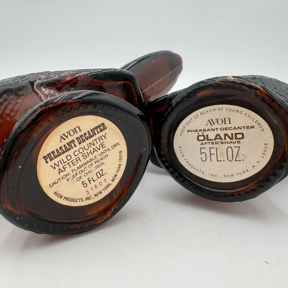 Set of 2 Vintage Avon Pheasant Aftershave Glass Bottles